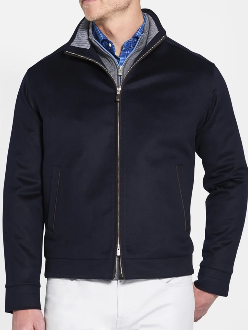 Peter Millar Westport Crown Fleece Jacket Wool Cashmere Bomber Blue Men's XL